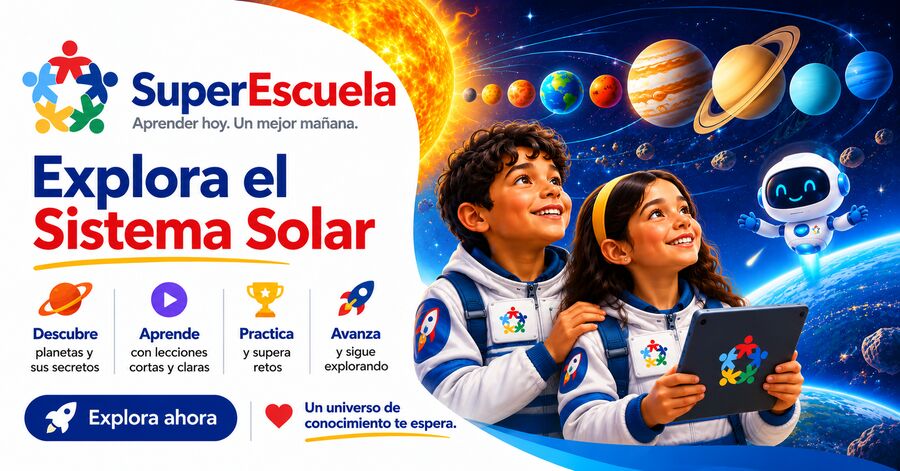 Ilustración de SuperEscuela Solar: explora el Sistema Solar.