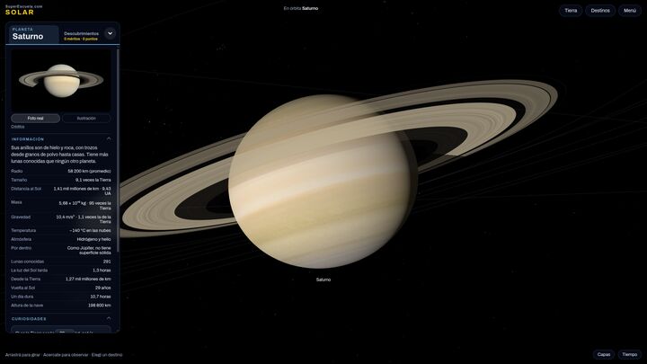 Saturno con su ficha de datos abierta.
