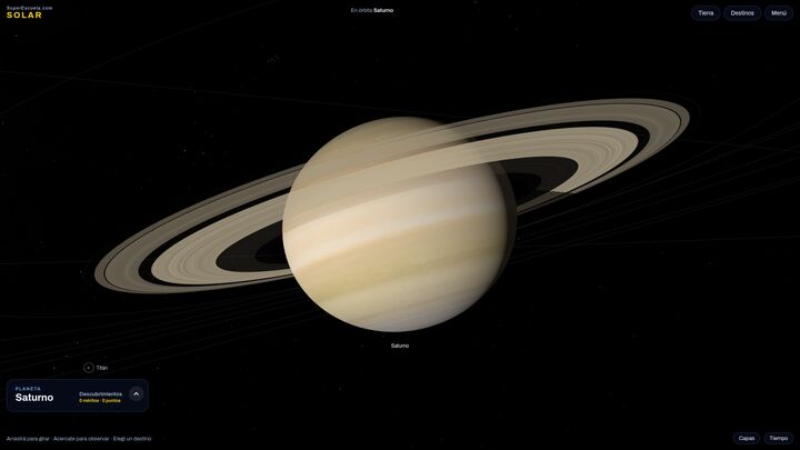 Saturno y sus anillos vistos desde la nave.